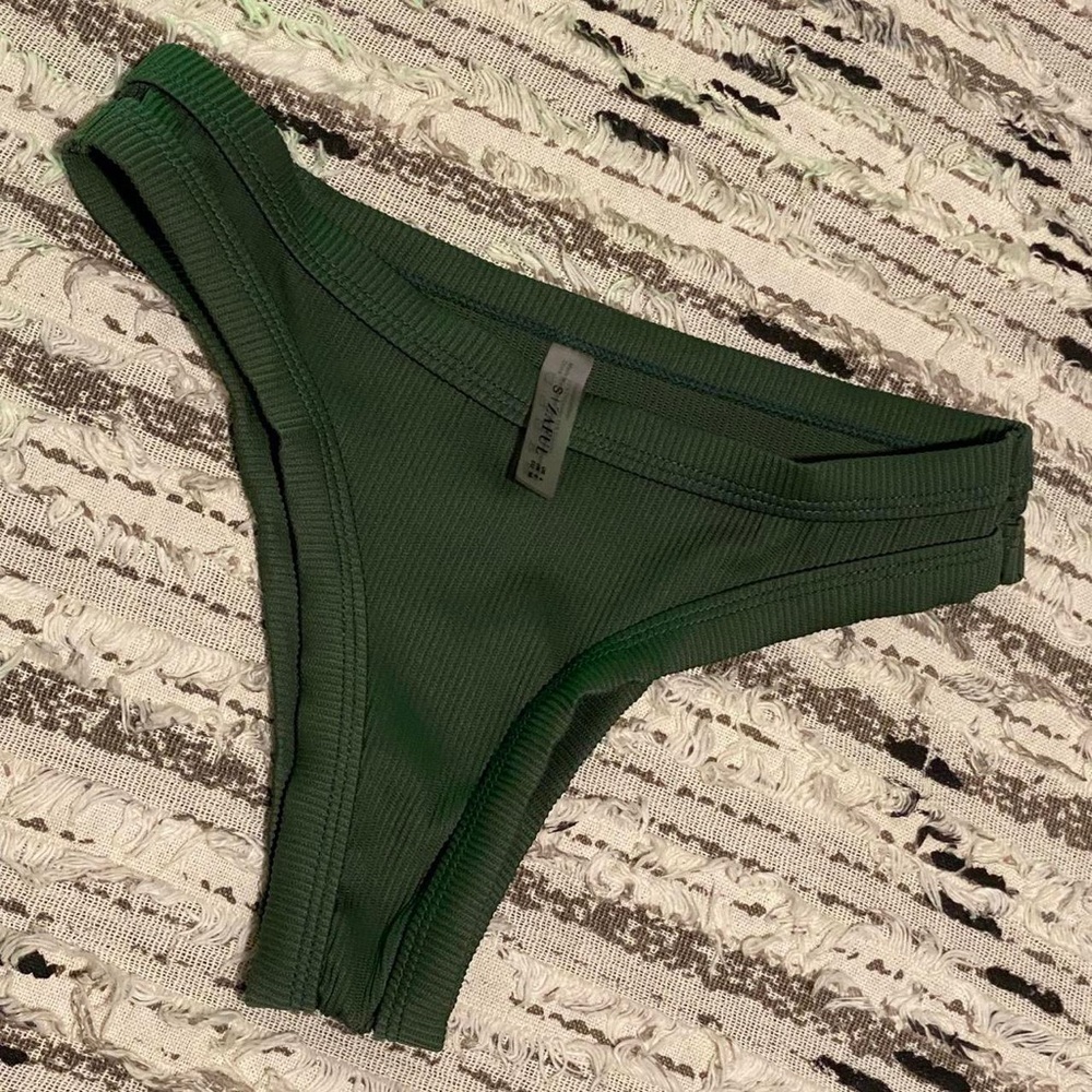 Olive green ribbed thong bikini bottom by zaful